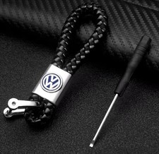 Portachiavi Volkswagen Logo Lega Metallica Inciso Cordino Pelle Intrecciata...