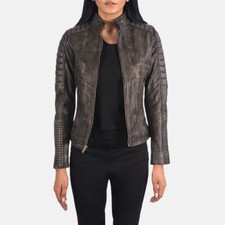 Giacca Motociclista Premium Donna Nuova Trapuntata Marrone Invecchiato Elegante Pelle