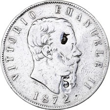 Italie, Vittorio Emanuele II, 5 Lire, 1872, Milan, Argent, TB, KM:8.3