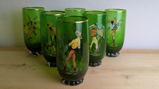 Set 6 Bicchieri In Vetro Verde Con Bordo Oro