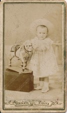 Ritratto bambina con cavallino a dondolo d'epoca Carte de visite CDV Fotografia