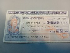 Assegno circolare 50 lire banca provinciale lombarda 26-01-78 Invernizzi 