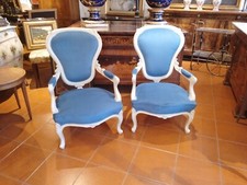 Coppia di Poltrone Luigi Filippo in Noce Laccate - Restaurate