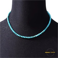 COLLANA UOMO DONNA PIETRE DURE NATURALI TURCHESE DI 4 MM ACCIAIO INOSSIDABILE