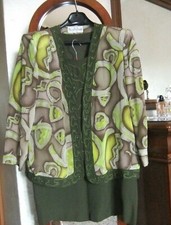 Completo donna 3 pezzi gonna giacca camicia verde muschio T 50 twin set tailleur