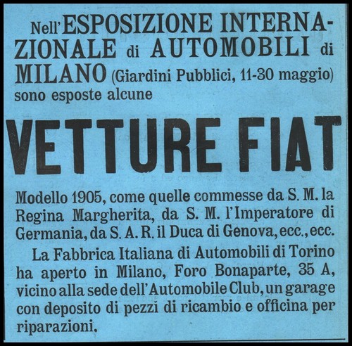 Pubblicita 1905 fiat auto - 1905,