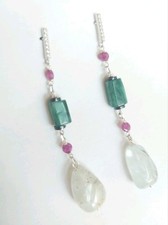 Orecchini in argento 925 acquamarina naturale rubini smeraldi ematite zirconia