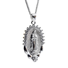 Collana con ciondolo Madonna Vergine Maria pietre preziose in argento 925...