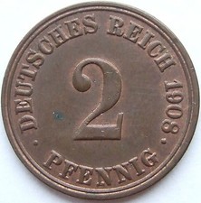 Moneta Imperiale Tedesca 2 Pfennig 1908 A in Uncirculated