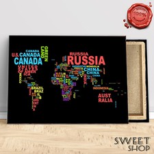 QUADRO MAPPAMONDO MODERNO Stampa su tela Canvas ART POP ARREDO WORLD MAP QUALITà