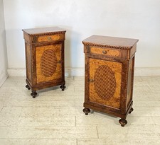 ANTICA COPPIA COMODINI INTARSIATI LEGNO NOCE 1800 MENSOLA COMODINO CASSETTI