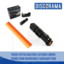 TORCIA TATTICA MILITARE LED 5000 LUMENS XENON ZOOM RICARICABILE CARICABATTERIA