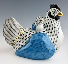 🦋 Statuina gallo uccellino a rete nera HEREND GALLINE & 3 PULCINI come nuova ($810)