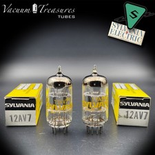12AV7 SYLVANIA NOS NIB 💎 AMPLITREX Matched Pair Tubes Gray Plates Halo Getter
