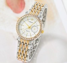 Orologio Donna rotondo con strass e bracciale a maglia color oro e argento