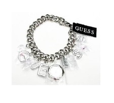 Nuovo GUESS Color Argento Ciondolo Bracciale Collegamento Catena DA DONNA Logo