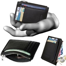 Portafoglio in pelle uomo nero porta carte di credito slim verticale sottile da 