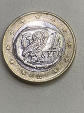Moneta da 1 euro eypo greco 2002 con gufo con "s"