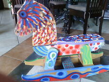 Cavallo a dondolo cavallino in legno artigianale cm 80x80x23 dipinto a mano