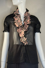 Camicetta manica corta MOLINARI by Anna Molinari voile di cotone trasparente NERA IT42 US8