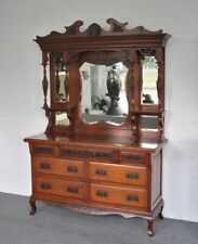 antica credenza inglese con specchio in noce decorazione elaborata