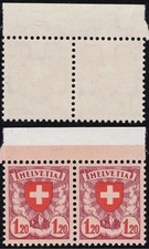 1933-34 SWITZERLAND, No. 209b, Embossed Coated Paper, Cross and Shield, Pair, MN