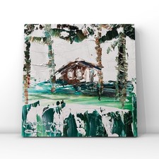 Quadro Impasto Bungalow Palma Tropicale Arte Originale • Decorazione Costiera Bali Resort