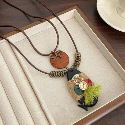 Collana boho bottone nappa - collana,