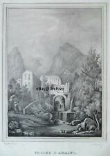 1832 Vallèe AMALFI Salerno litografia su carta Cina stampa Bianchi Napoli rara