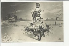 CARTOLINA ANTICA CON BIMBI BAMBINI IN CARRIOLA 1913