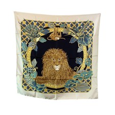 Autentica sciarpa seta Salvatore Ferragamo vintage stampa leone e uccellini