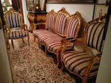 Divano tre posti + due poltrone antiche stile barocco