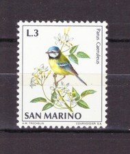 Francobolli San Marino 1972 Uccelli 3 Lire MNH** Cinciarella SAS857
