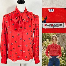 Blusa floreale in seta intrecciata Yves Saint Laurent Rive Gauche taglia 42, vera vintage