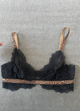 Reggiseno Intimissimi Bralette Donna S Nero Bordo Leopardato Pizzo Gancio e Occhiello Sfoderato
