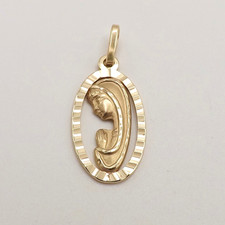 Ciondolo medaglia oro 14 kt preghiera Madre Maria Madonna taglio diamante nuovo