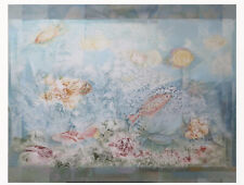 GRANDE QUADRO VINTAGE DIPINTO CON LA TECNICA DEL GELO PESCI ACQUARIO MARE P29