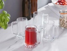 x Set 4 Pezzi Brocca Bicchieri Boccali Birra In Vetro 260ml dfh