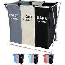 CESTO BIANCHERIA 3 SCOMPARTI PORTABIANCHERIA PIEGHEVOLE IN METALLO E TESSUTO