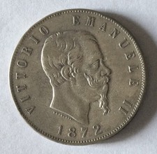 Regno D’Italia- Re Vittorio Emanuele II - Lire 5 Argento- Milano 1872 - BB.