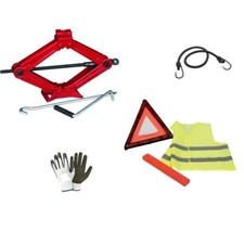 KIT PER AUTO STRADALE CRIC A PANTOGRAFO+TRIANGOLO DI EMERGENZA+GILET FLUO