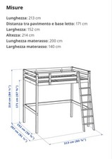 Letto in legno a soppalco Ikea, nero, 140x200 cm ottime condizioni