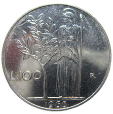 ITALY, 100 LIRE, 1966.