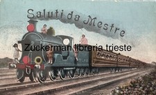 cartolina Treno Ferrovia SALUTI DA MESTRE bambini Verso milano Antica