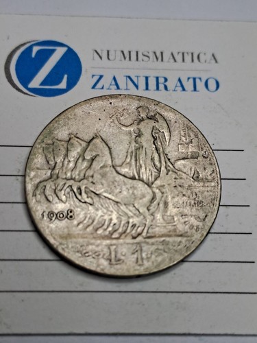 Regno italia 1 lira 1908 - d'italia,