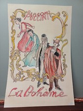 GIUSEPPE BACCI BOZZETTO TEATRO OPERA LA BOHEMME PUCCINI ACQUERELLO RARO STUPENDO