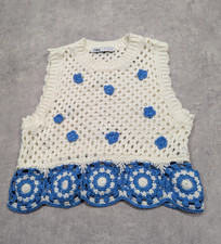 Canotta Zara M Boho all'uncinetto estiva indie romantica festival cottagecore floreale