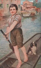 Bambino in gondola con cane Venezia Cartolina illustrata