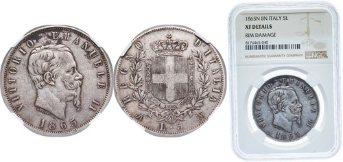 Italy 1865 lire - bn, silver