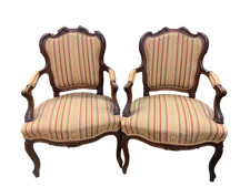 2 poltrone rococo' stile Luigi XVI in legno intagliato sedute e schienali imb...